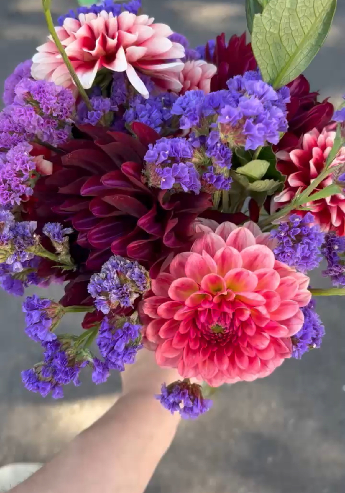 Fall bouquet with pink and magenta dahlias and purple phlox